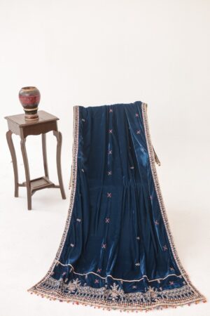 Peacock Blue Velvet Shawl SH-17