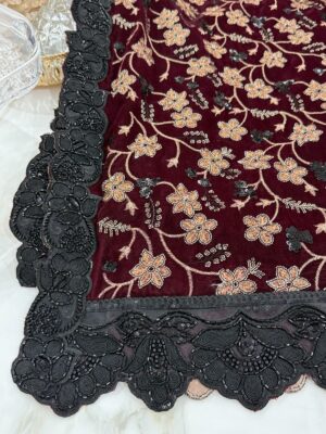 Maroon Velvet Shawl SH-27